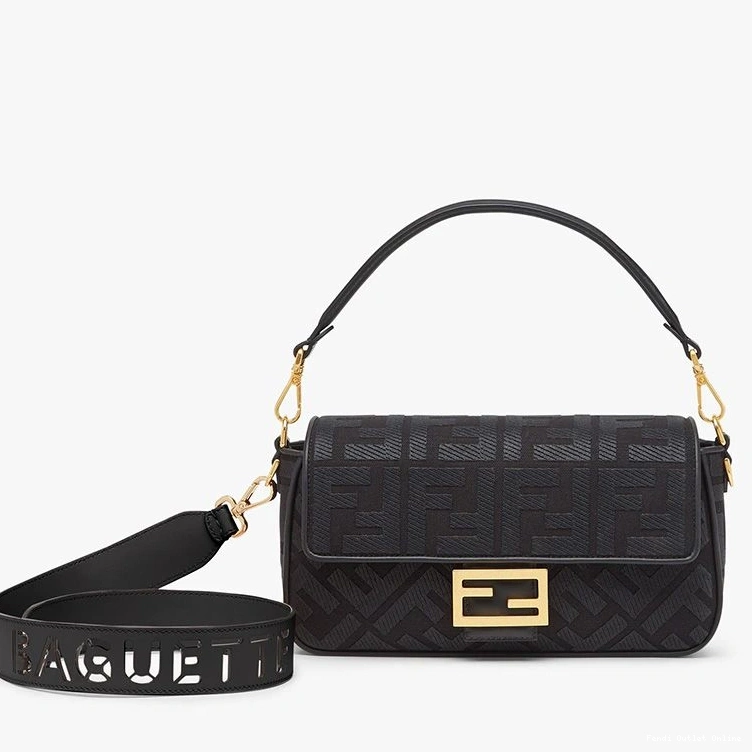 Laser Black Fendi Cut In FF Bag Strap Medium with Motif Baguette Canvas 0712